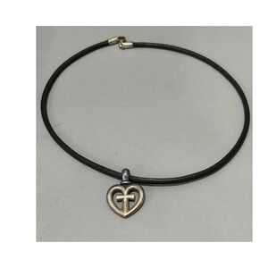 James Avery Eternal Love Heart Cross Pendant Black Leather Chain Silver 925